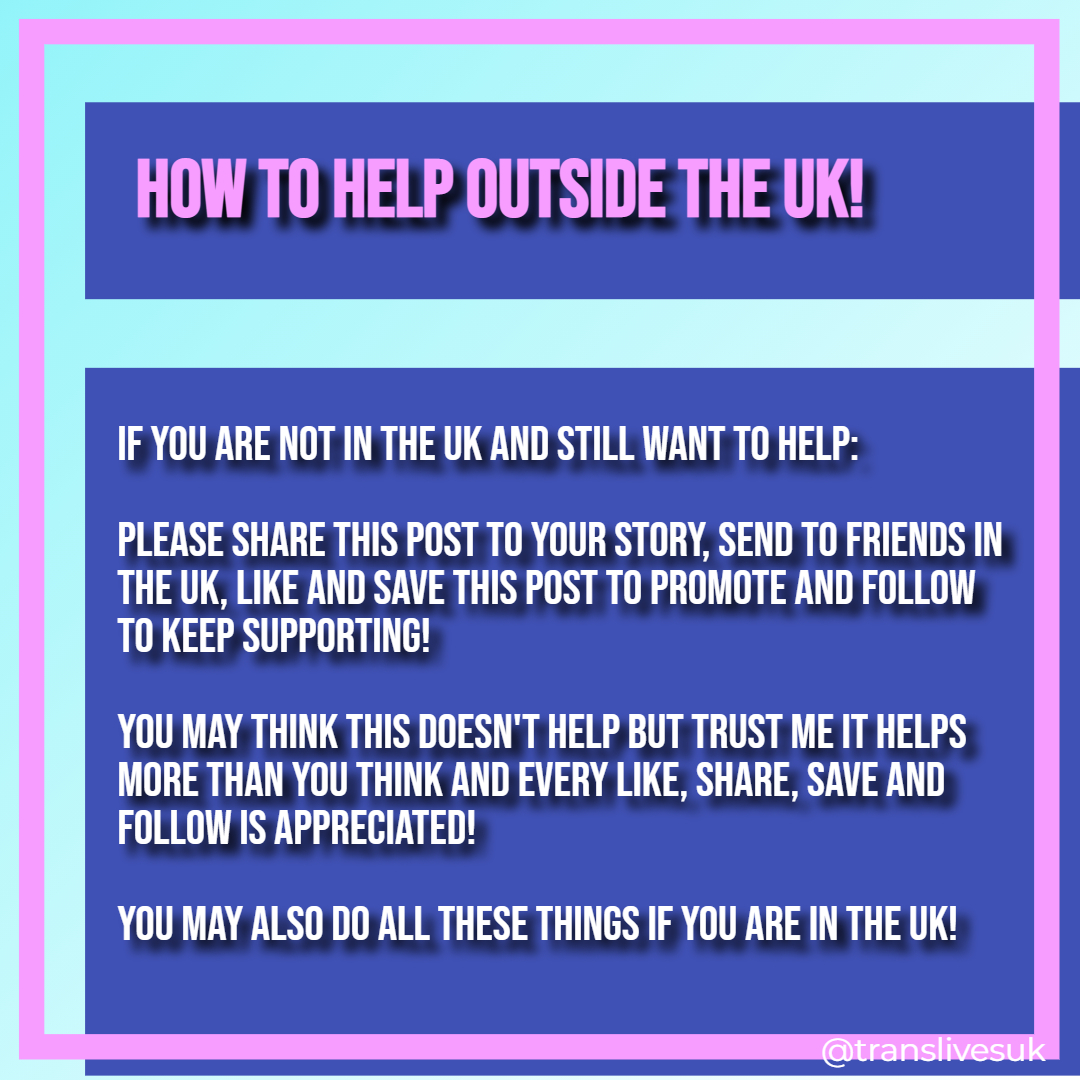 UKTranslives's tweet photo. HOW YOU CAN HELP TRANSGENDER PEOPLE IN THE UK! petition link:https://t.co/uErJQDAfBU
RT WE NEED SIGNATURES FAST!🏳️‍⚧️🏳️‍⚧️ https://t.co/SNiiEqpqTR