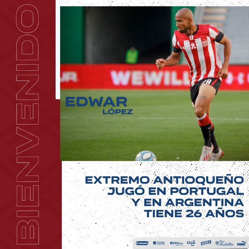 DIM_Oficial's tweet photo. [Plantel Profesional ⚽] 🔴🔵

✍ #Edwar López es nuevo jugador del #Medallo

✍ El extremo antioqueño se suma al #Decano

✍ Le deseamos todos los éxitos

#DIM2021 🤜🤛
#VamosPoderoso.
