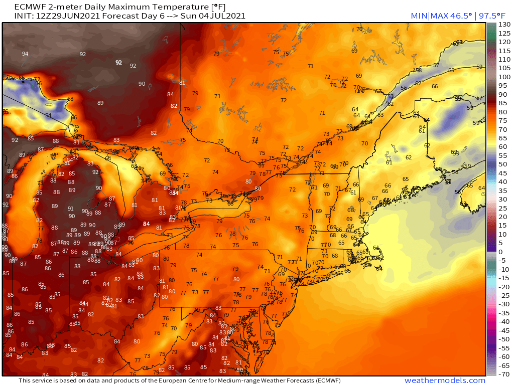 12Z Euro
6/29/2021
Forecast High Temps
July 4th