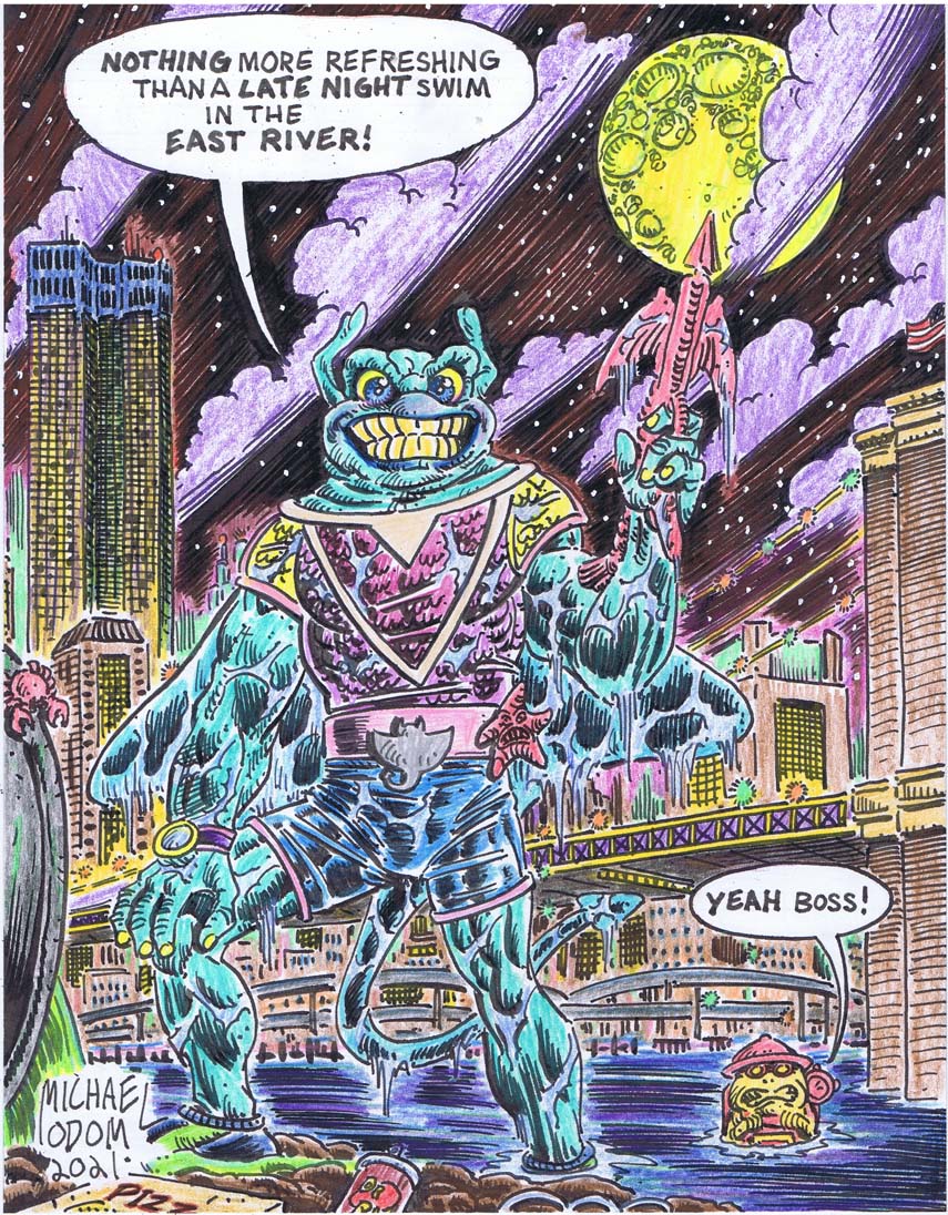 MichaelOdomArt's tweet photo. Everyone's favorite fist fighting fish Ray Fillet and his little buddy Fish Stix enjoying a late night dip. #rayfillet #teenagemutantninjaturtles #tmnt #manray #fishstix #turtletuesday #turtlepower #80s #cartoons #comics #toys #nyc #NewYorkCity #NewYork #motudrawingchallenge https://t.co/rBgIYO6vNw