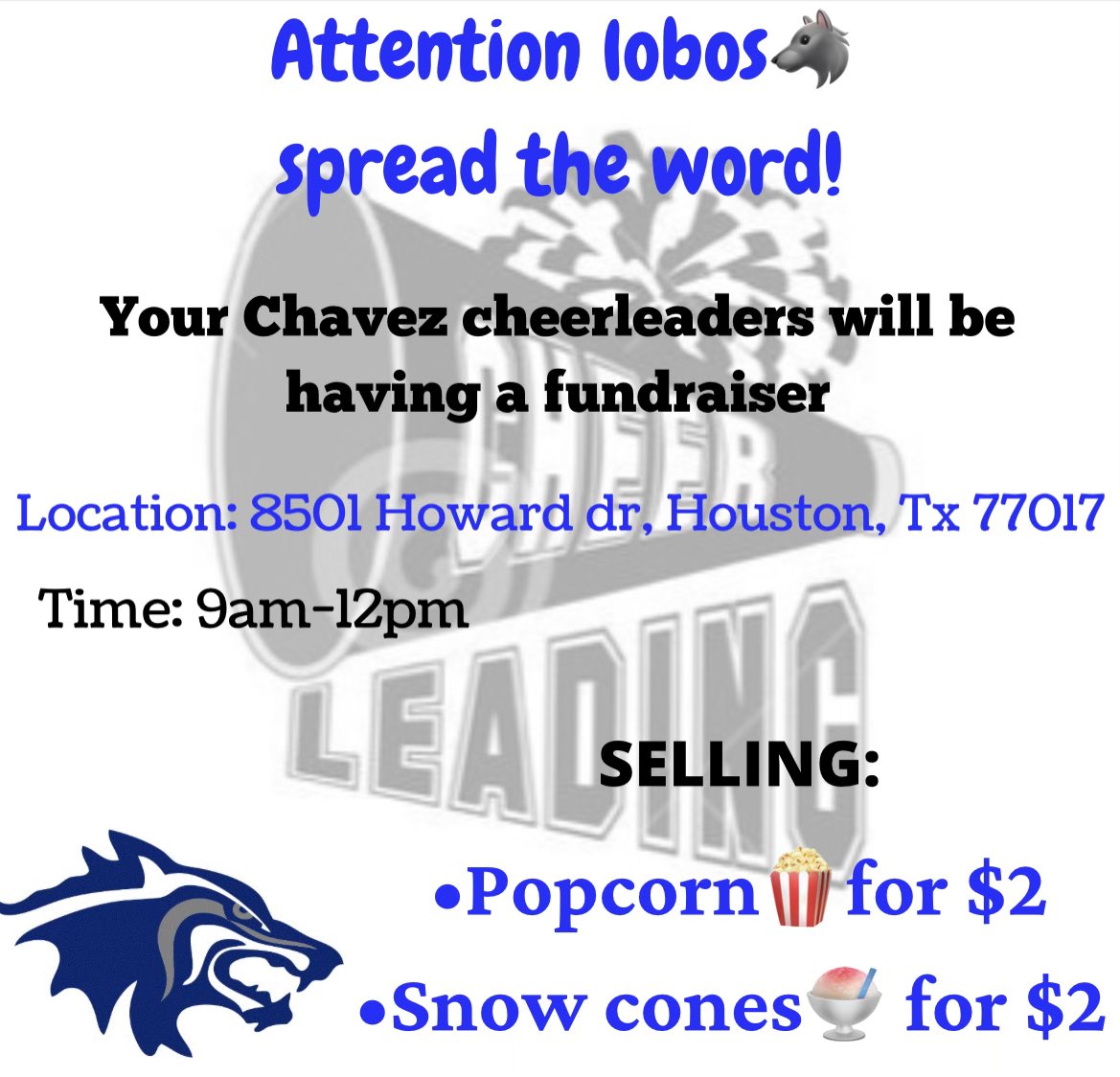 come support the cheerleaders! located at the bus turnaround this thursday! 💙