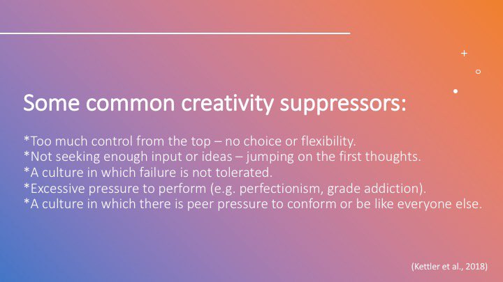 MathildaJoubert's tweet photo. Creativity can be fragile to foster and easy to inhibit. Let’s snuff out these creativity suppressors in our schools and workplaces. #creativity #edutwitter #aussieED https://t.co/WdsUhyp0N8