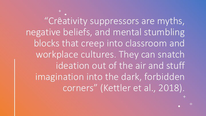 MathildaJoubert's tweet photo. Creativity can be fragile to foster and easy to inhibit. Let’s snuff out these creativity suppressors in our schools and workplaces. #creativity #edutwitter #aussieED https://t.co/WdsUhyp0N8