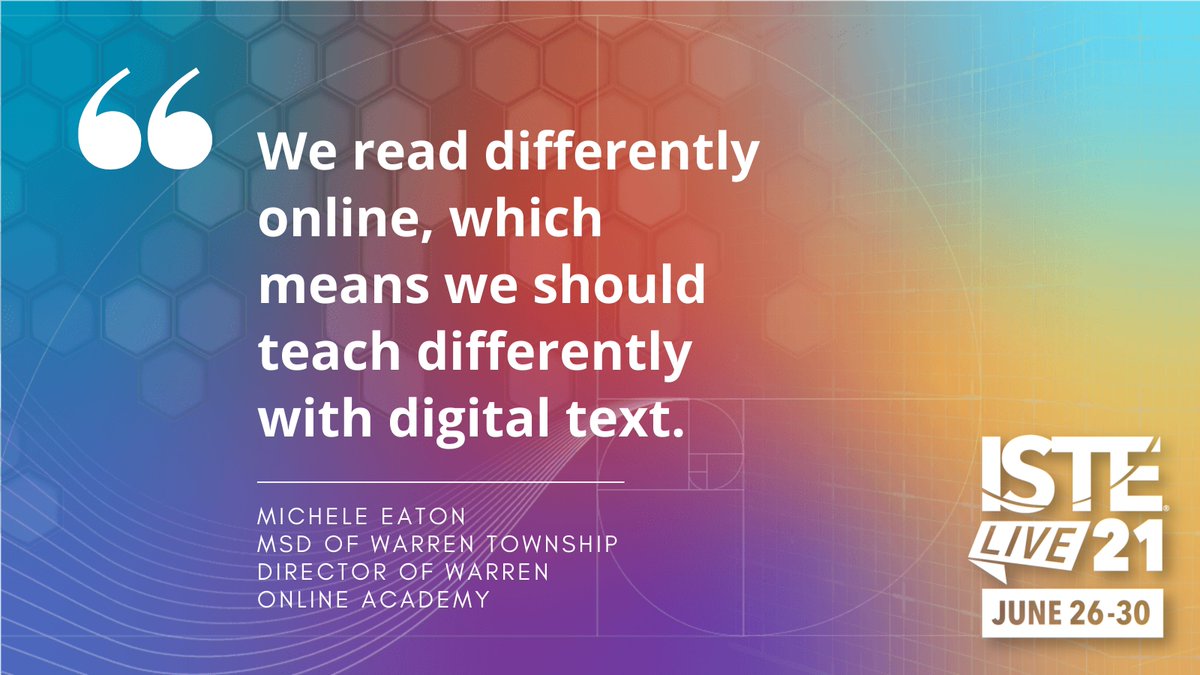 ISTE_ASCD's tweet photo. "We read differently online, which means we should teach differently with digital text." -@micheeaton
Dive deeper in "The Perfect Blend" here: https://t.co/ywEMYGxnNT
#ISTELive https://t.co/iSBJPo7QbL https://t.co/B00ztgD3Or