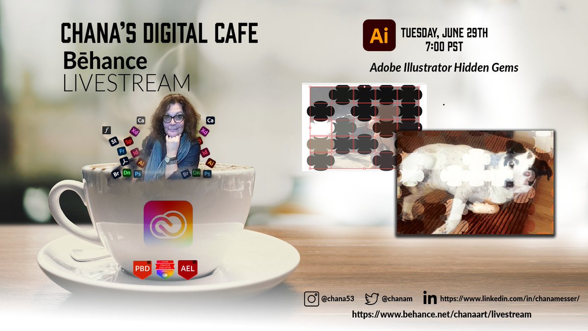 Chanam's tweet photo. Tuesday, June 29,  7 PM PST 
@Behance
@AdobeForEdu
@IllustratorLA 
@MsClaraGalan @Photoshopdrew 
@SebastianBleak 
#CreateEDU #AdobeEduCreative 
https://t.co/Ktg3rNm1go https://t.co/S6GA9GKmfp