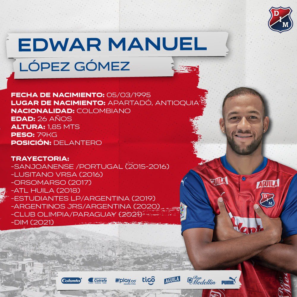 EnlaceDIM's tweet photo. #Edwar López es nuevo jugador del #Medallo
✍️✍️✍️
El extremo Antioqueño se suma al #Decano
¡Le deseamos todo los éxitos!
#Dim2021 💙❤️ https://t.co/DLa5yZhmjz
