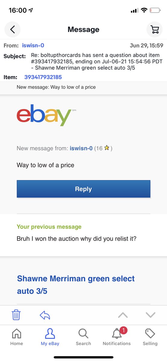 BoltUpThor's tweet photo. I’d like say no matter why you win an auction at in my store I will always honor the price Don’t know why @eBay allows this to happen Seller canceled and relisted the item immediately I won it at $10.50 but I’m just helping people know who to avoid.
@CardPurchaser @HobbyConnector https://t.co/qgNVyAqEMP