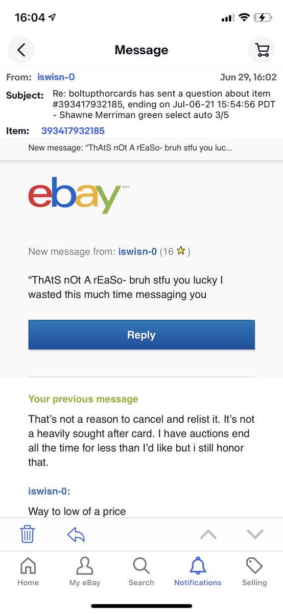 BoltUpThor's tweet photo. I’d like say no matter why you win an auction at in my store I will always honor the price Don’t know why @eBay allows this to happen Seller canceled and relisted the item immediately I won it at $10.50 but I’m just helping people know who to avoid.
@CardPurchaser @HobbyConnector https://t.co/qgNVyAqEMP