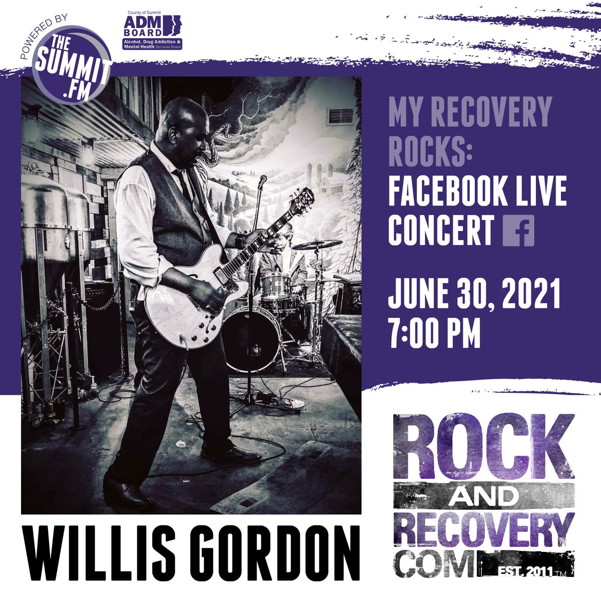 What are you doing tomorrow night, right around this time?!?  I hope you can join Willis Gordon and his band over on our Facebook page for another edition of “My Recovery Rocks”, sponsored and proudly supported by The County of Summit ADM Board.

#recoveryrocks #musicheals