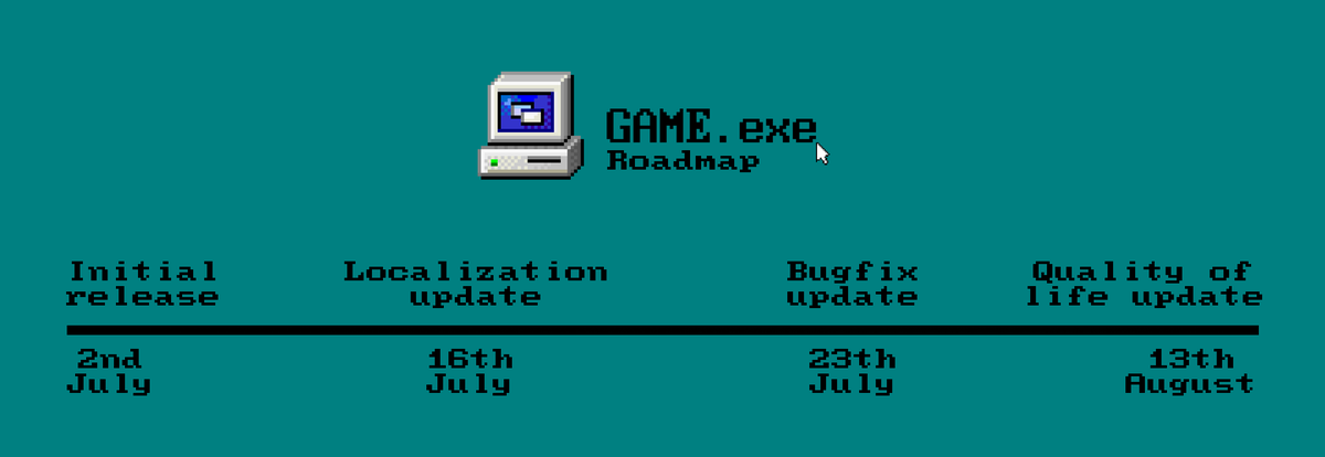amaro_xyz's tweet photo. Hi there! Here is the roadmap for Game.exe
The game is releasing on Steam on 2nd July, go wishlist it now!
#gameexe #gamedev #horror #indiedev
https://t.co/jYKbybcGSz https://t.co/Hpm6lSUUrW