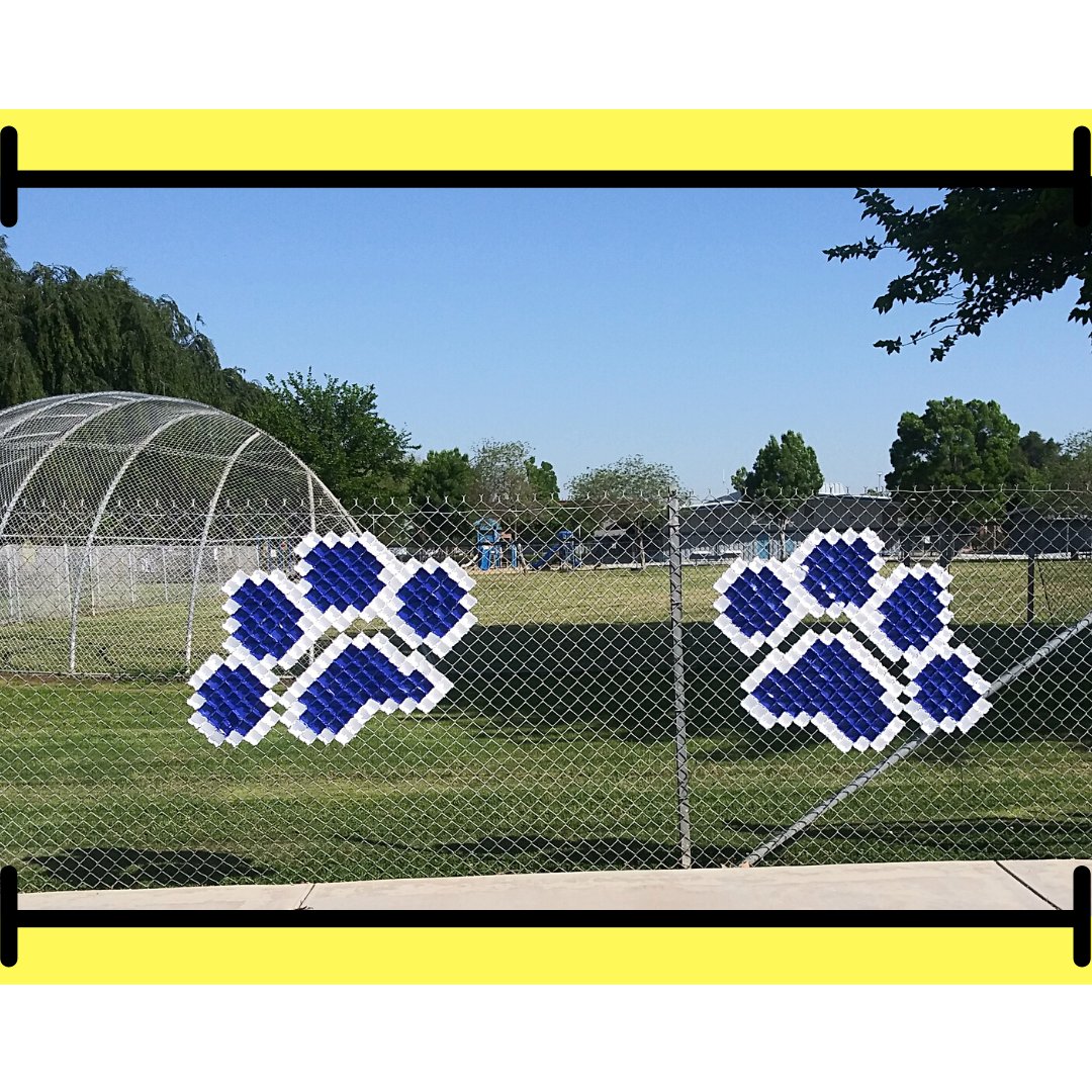 Another popular design! 🎉
Our Set of Two, 4' Paw Prints is an iconic design! 
Great for a simple pop on your fence, or to complement some lettering. 

Shown here on a 6' fence - in ROYAL #113 and WHITE #101