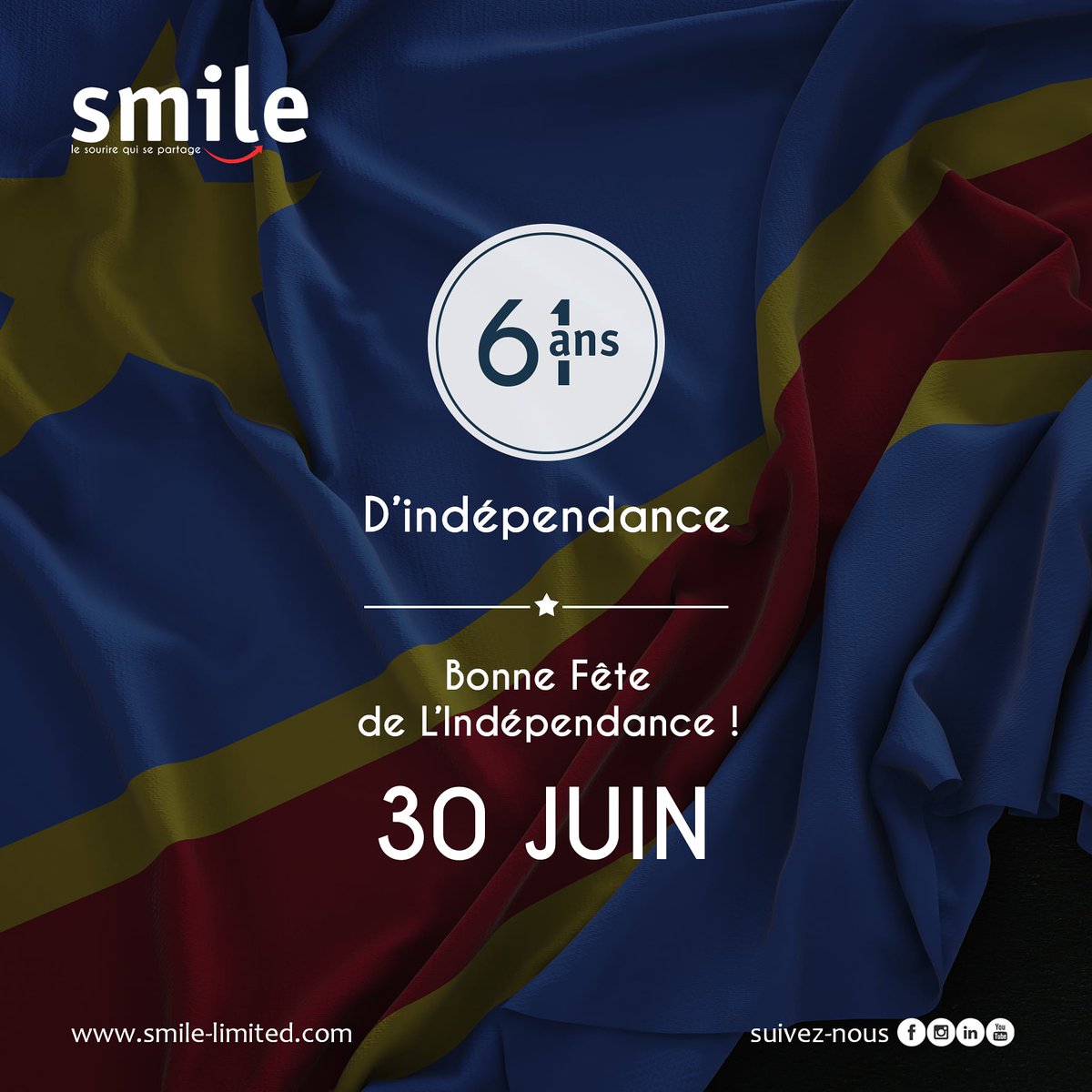 #RDC : Célébrez la 61ème année d'indépendance de la RDC🇨🇩 avec @smile_ltd, votre partenaire en communication, événementiel et marketing digital
#smiledesign #graphicdesign  #flyerdesign #flyerinspiration 
#rdcongo #RDC #independenceday #vivalipanda #independance #30juin #juin2021