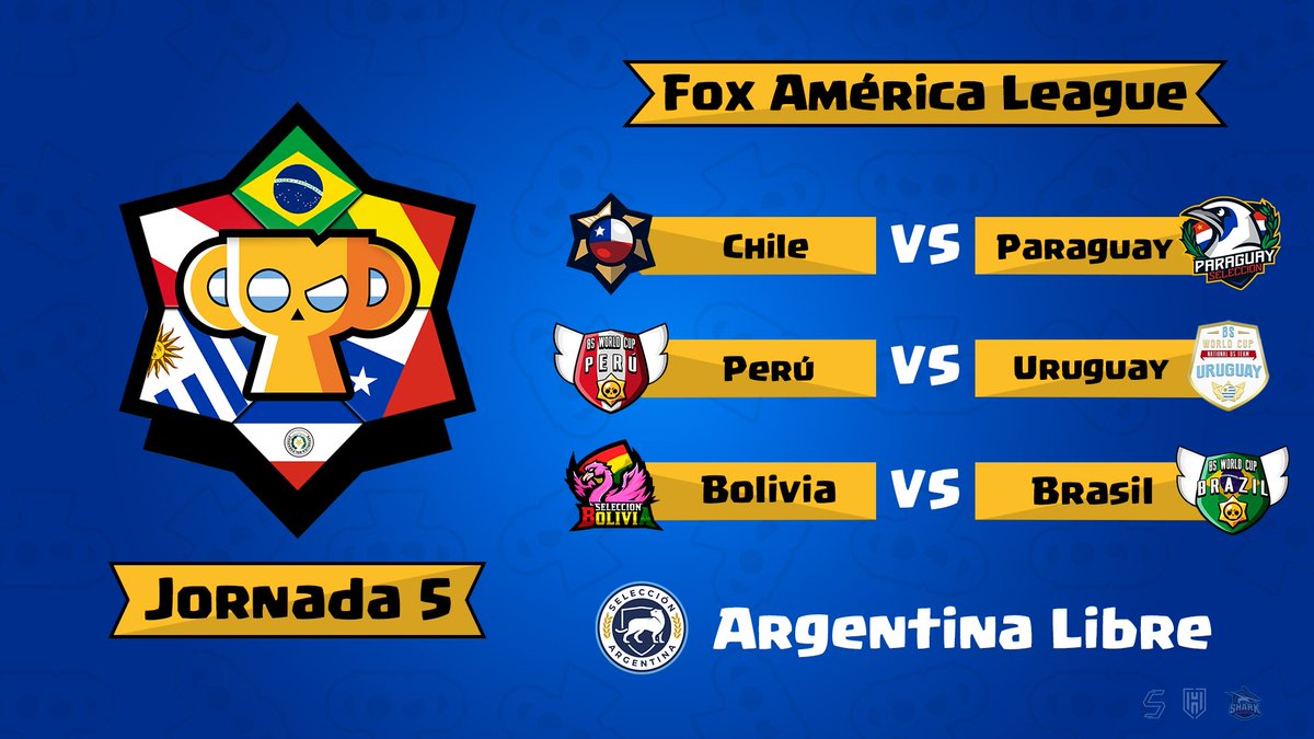 #FoxAmericaLeague • FECHA 5

Nueva jornada de la #FAL y todos se juegan puntos decisivos para avanzar a los playoffs.

🇨🇱 Chile 🆚 Paraguay 🇵🇾
🇵🇪 Perú 🆚 Uruguay 🇺🇾
🇧🇴 Bolivia 🆚 Brasil 🇧🇷

Descansa Argentina 🇦🇷

⏰ 21hs🇦🇷
🎙 <a href="/tatofox9/">Tatofox9</a> &amp; <a href="/NacoTV_/">Naco</a> 
📺 Twitch.tv/tatofox9