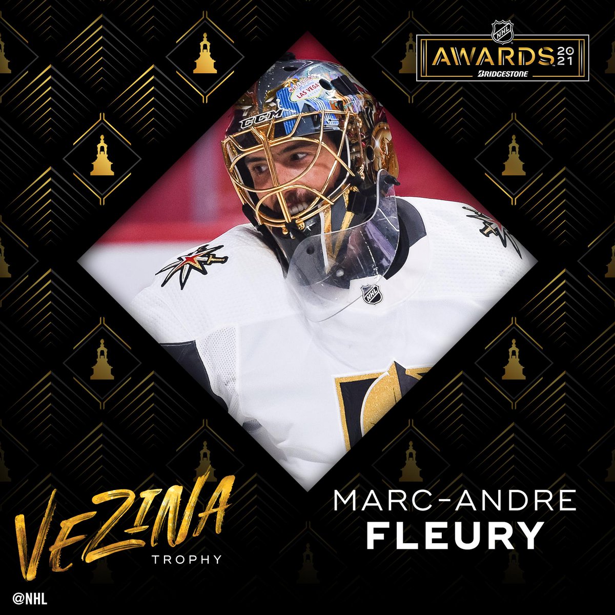 Congratulations to first-time winner of the prestigious Vezina Trophy, Marc-Andre Fleury! #NHLAwards