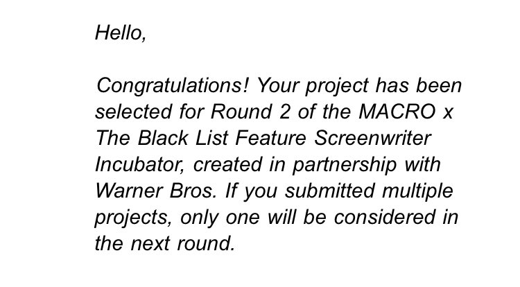 Joanna DeLane (@joannadelane) on Twitter photo SO thrilled to be amongst the 500 writers selected for round 2 of the <a href="/stayMACRO/">MACRO</a> + <a href="/theblcklst/">The Black List</a> feature screenwriter incubator program powered by <a href="/WarnerMedia/">WarnerMedia</a>. Thank you all so very much! First draft, inspired by true events, a very personal story of not fitting in. It is a honor. SO thrilled to be amongst the 500 writers selected for round 2 of the <a href="/stayMACRO/">MACRO</a> + <a href="/theblcklst/">The Black List</a> feature screenwriter incubator program powered by <a href="/WarnerMedia/">WarnerMedia</a>. Thank you all so very much! First draft, inspired by true events, a very personal story of not fitting in. It is a honor.