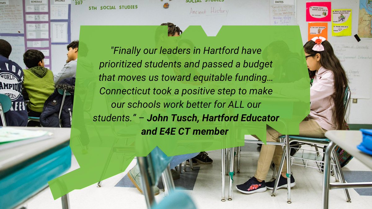 Ed4Excellence's tweet photo. #E4ECT celebrates historic news in Connecticut!

Connecticut's passage into law of a biennium budget now includes more than $100 million in additional funding for education &amp; increased funding targeted toward English language learners &amp; students from low-income households. https://t.co/mmM38WjeSM