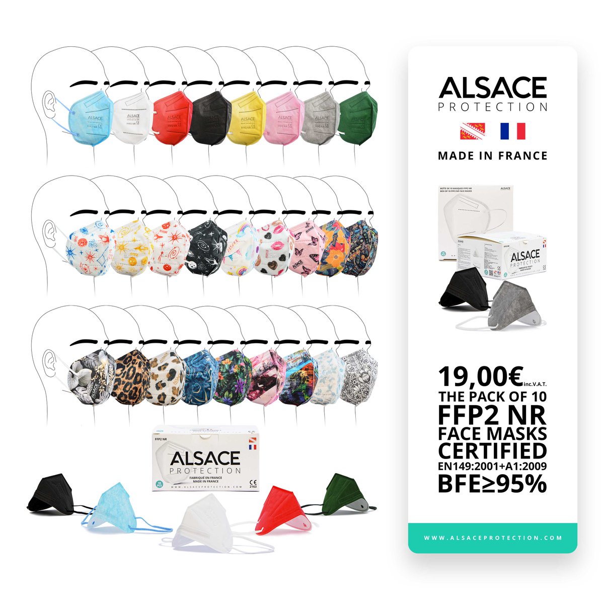 AlsaProtection's tweet image. Ne manquez pas nos nouvelles couleurs de
masques certifiés FFP2 NR.

Fabriqué en France.

Uniquement sur : alsaceprotection.com

#AlsaceProtection

#COVID #COVID_19 #COVID19 #Coronavirus #France
#Alsace #Strasbourg #Paris  #Lyon
#Bordeaux #Mulhouse #Lille #Toulouse #FFP2Masken