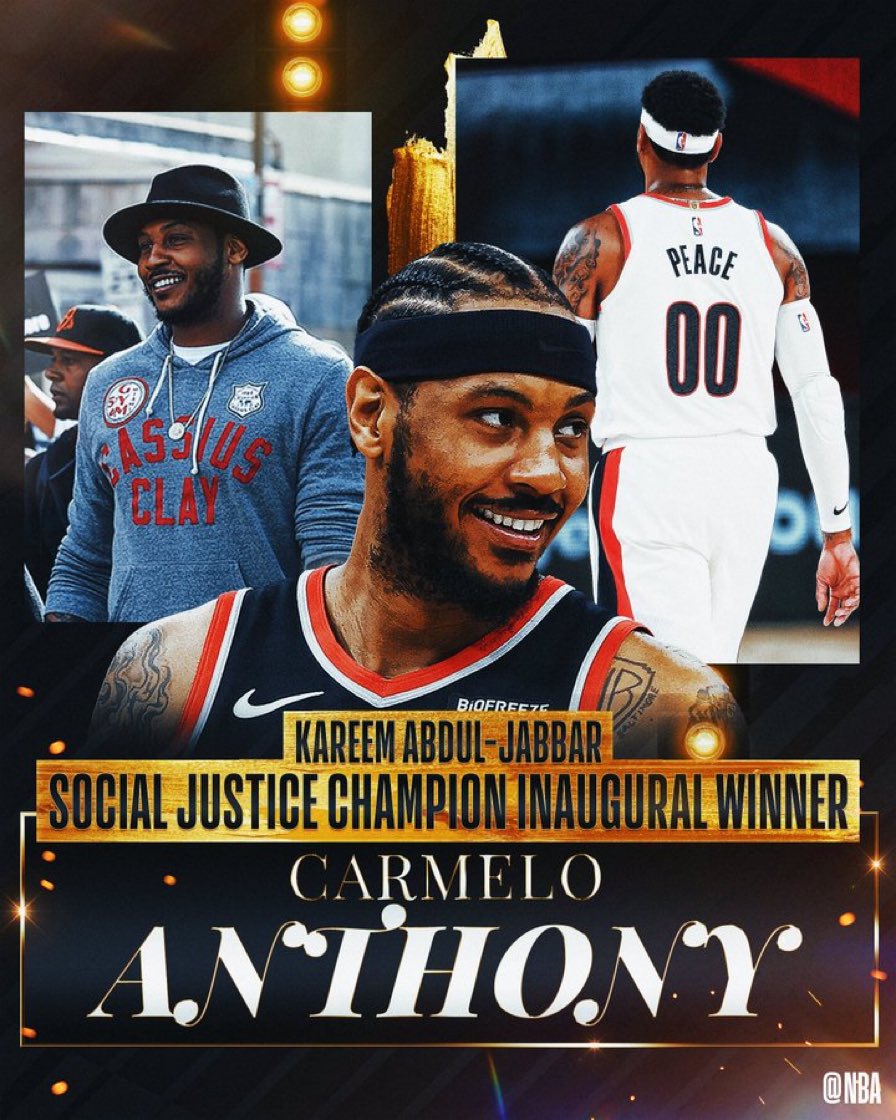 ctrlnarrative's tweet photo. The NBA has announced that Carmelo Anthony is the first winner of the inaugural Kareem Abdul-Jabbar Social Justice Champion Award

#BiggerThanBasketball https://t.co/Wqy3lRL2bo