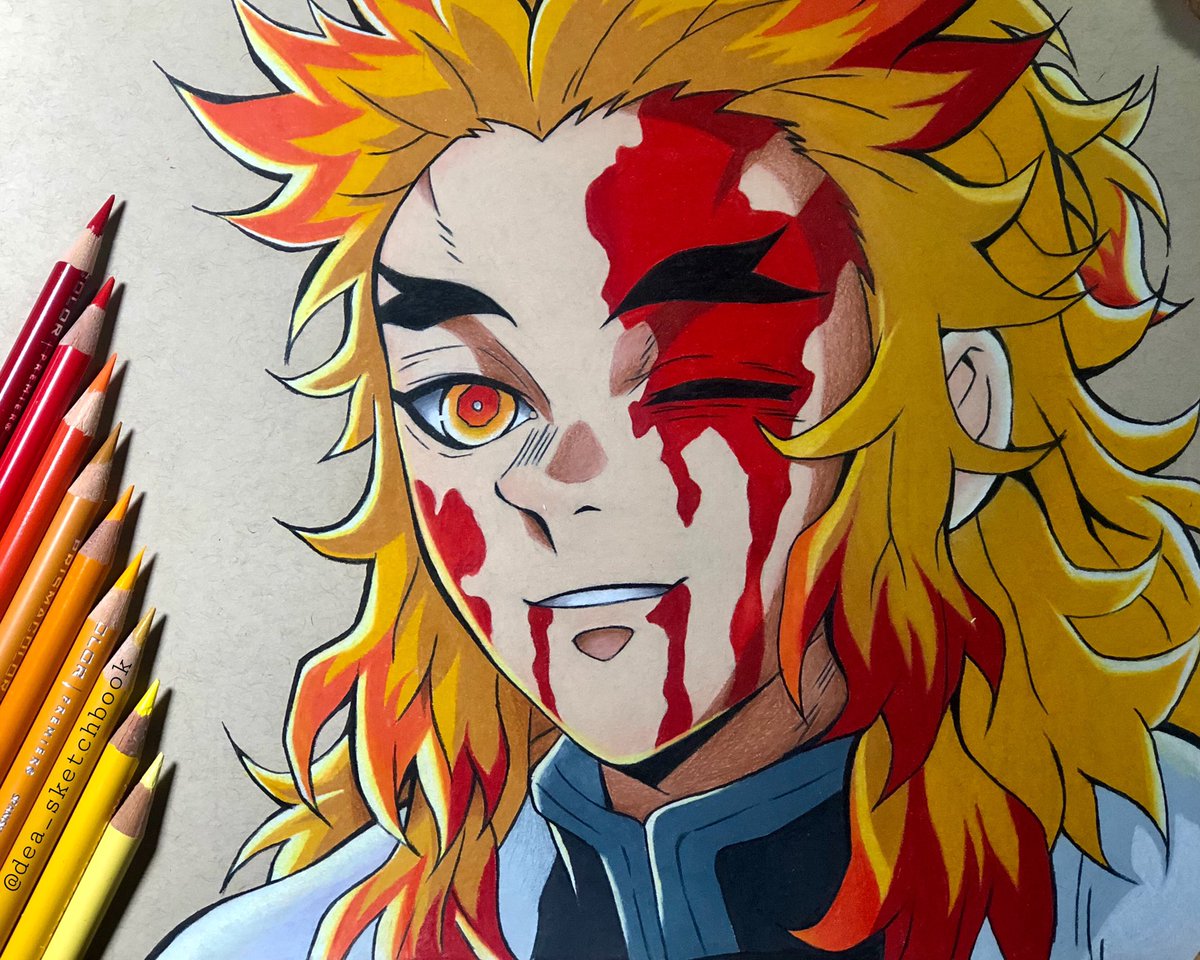 Rengoku Drawing With Colour Pencil