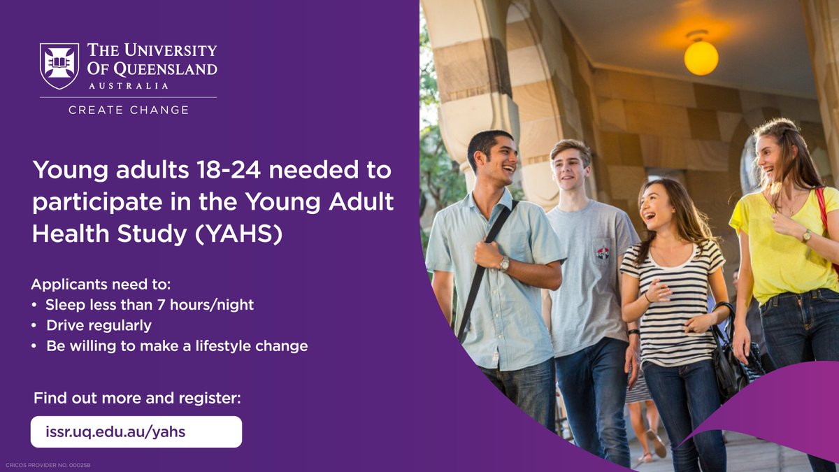 Can you help us out? #UQresearch is looking for young adults to participate in a study investigating sleep, nutrition, activity & transport. Are you aged 18-24, living in the Brisbane area, a regular driver & sleeping less than 7 hours a night? @IssrUq issr.uq.edu.au/yahs