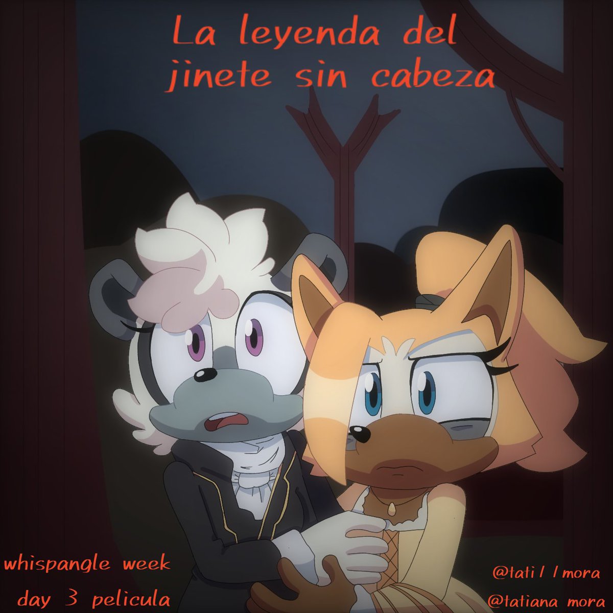 Tati11M's tweet image. Whispangle week day 3 película 
Para no ser el típico dibujo de la pareja viendo una película las quise hacer vestir de mi película favorita de tin burtoon 
#whipangleweek #WhispangleWeek2021 #Whispangle #WhisperTheWolf #tanglethelemur