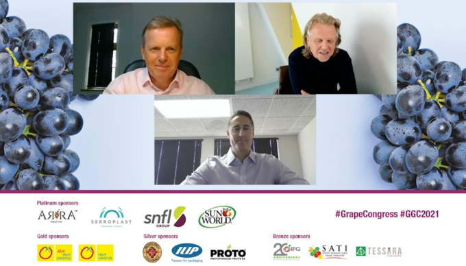 grapecongress's tweet photo. We're now looking at key market trends in grapes and the main challenges for the category with @chrisfruitnet, Geoff Green of Capespan (South Africa) and Randy Giumarra of Giumarra Vineyards (US) #GrapeCongress #GGC2021 https://t.co/wbNRGgvv13