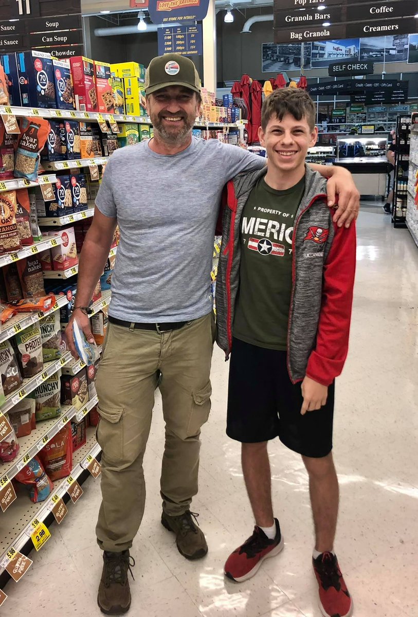 GerardButlerSF's tweet photo. Ryan Smith   Met Gerard Butler, nicest guy!!
Morgantown, GA. We saw him at Ingles. He had just finished shooting a movie in Savannah, so he and his wife rented a big RV and decided to head up to the mountains of Georgia and Tennessee for a break.  #gerardbutler https://t.co/ayJ6XanwB2