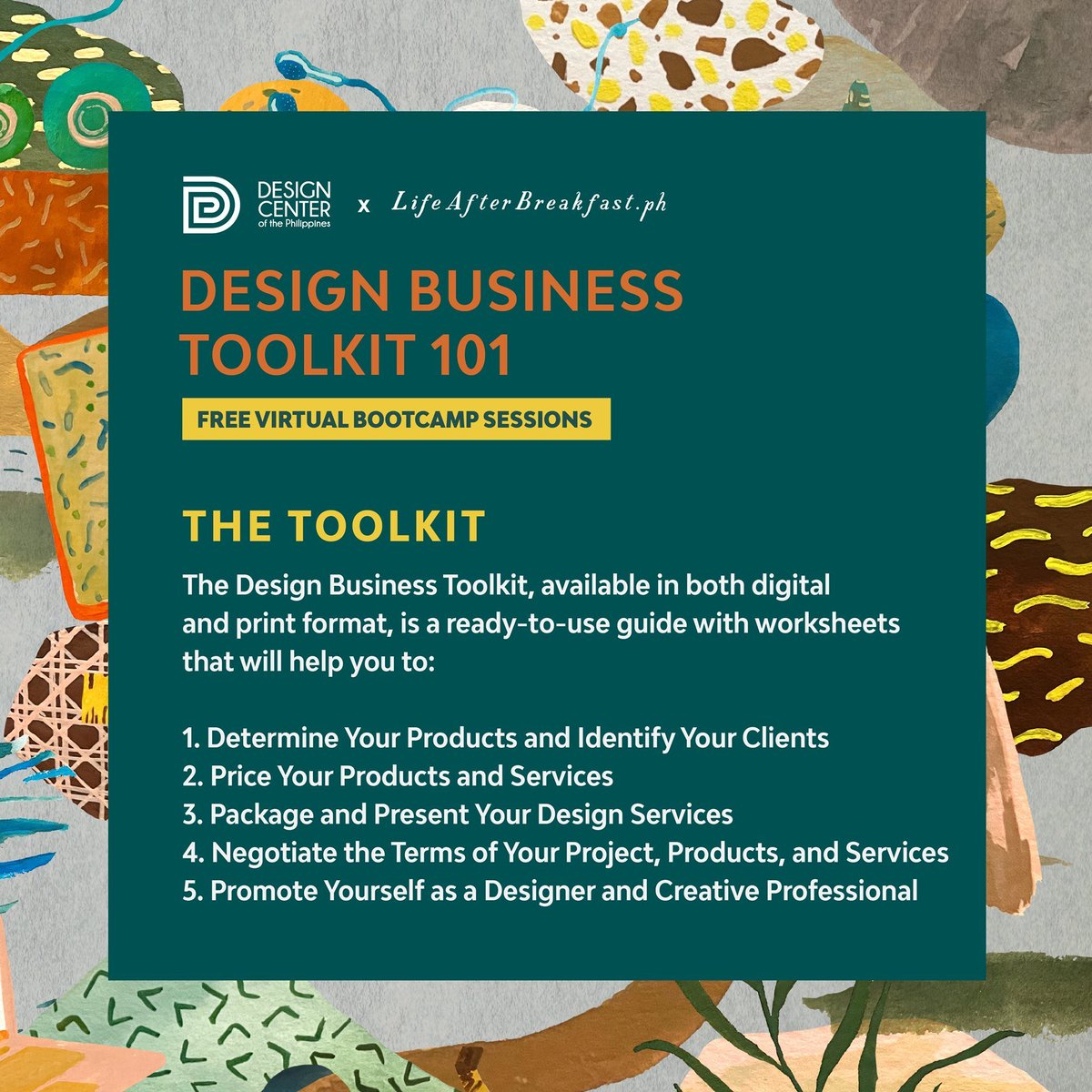 DTIDesignCenter's tweet image. [Happening now]

Learn the basics of establishing and managing a creative business with the launch of the Design Business Toolkit with a one-day workshop on how to utilize the toolkit. 

#TBDcreativetoolkit #mycreativebusiness #DesigncenterPH