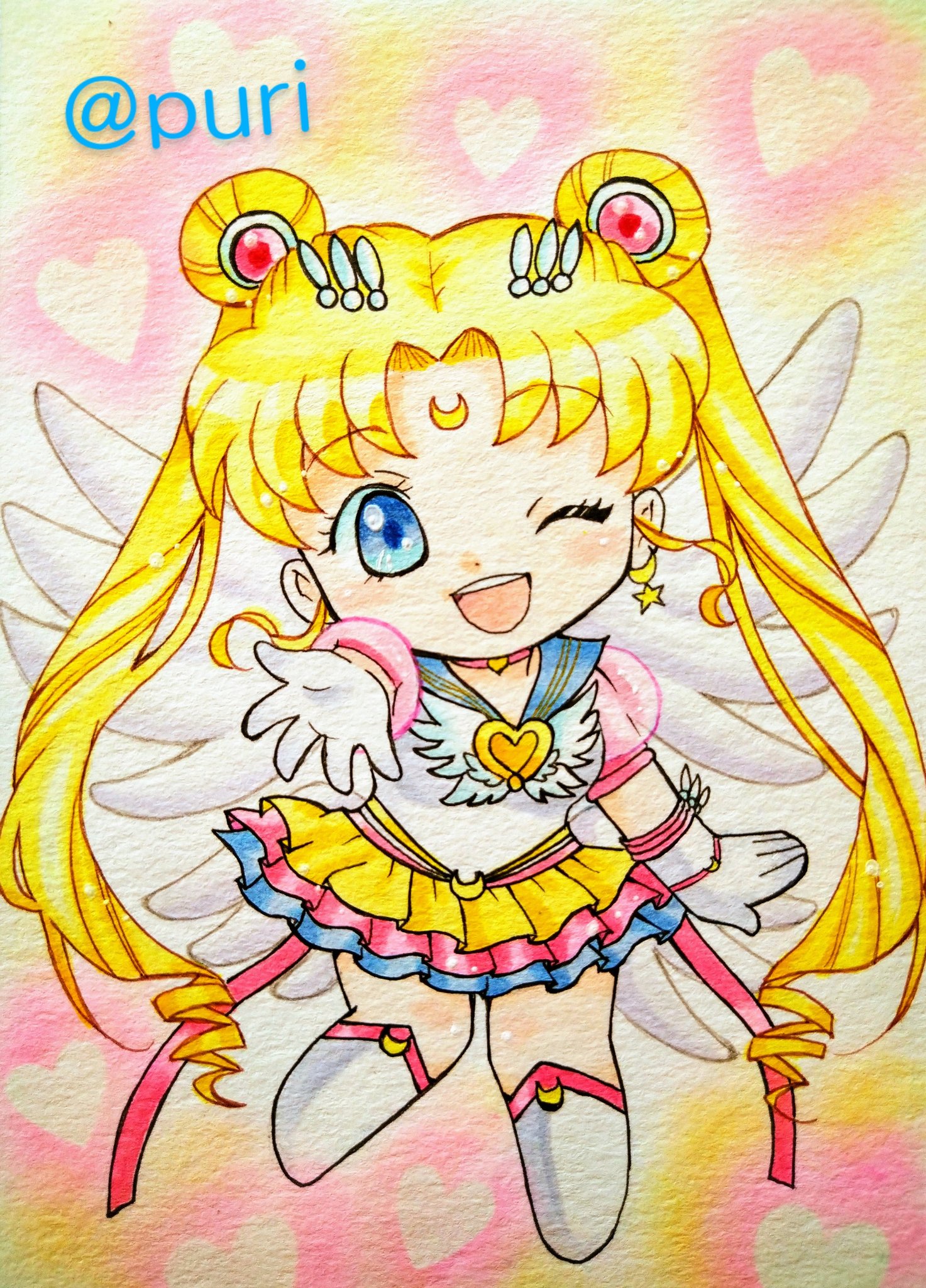 Purineko うさぎちゃん ちびうさちゃん お誕生日おめでとう デジ絵間に合わないからアナログ絵でごめんよ セーラームーン生誕祭21 セーラーちびムーン生誕祭21 セラムンイラスト部 月野うさぎ生誕祭21 アナログ絵 コピックイラスト