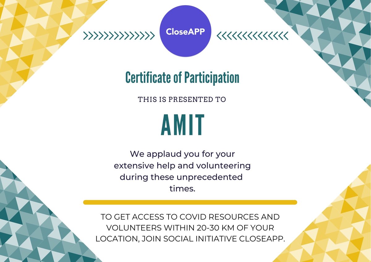 We applaud @amithpanchal for your remarkable efforts. Please accept this certificate as a recognition of our gratitude towards you. 
Tag your friends in the comments who have contributed their services to help  the society during covid times.
Share it with your community!