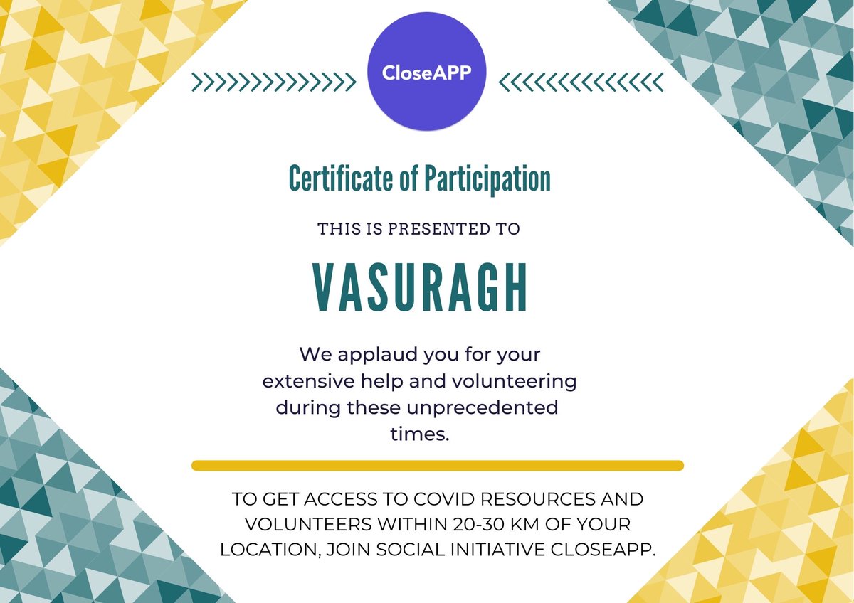 We applaud @vasuragh for your remarkable efforts. Please accept this certificate as a recognition of our gratitude towards you. 
Tag your friends in the comments who have contributed their services to help  the society during covid times.
Share it with your community!