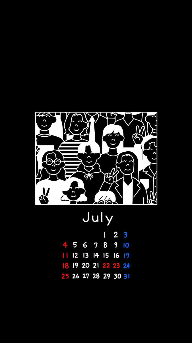 7月のカレンダーです!🐰🐻🐈は明日LINEで送る〜! 