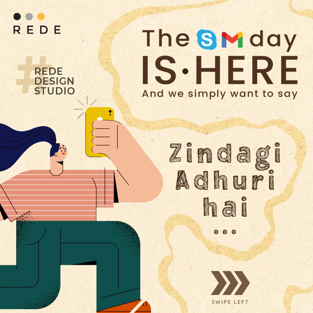 rede_studio's tweet photo. Chehre pe facebook si raunak hai … 
Dil whatsapp hua ja raha hai…. 

Tik-tok aur Instagram ki raunak se… 
Zindagi ‘agency-walon’ ka garden hua ja raha hai….  

#SocialMedia Diwas ki Hardik Shubkaamnaaeyin ! 
.
 #rededesignstudio #socialmedialife  #socialmediaday https://t.co/qowymLqe6R