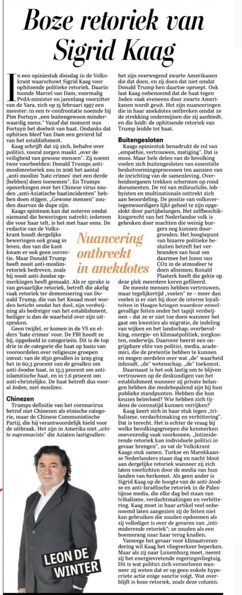 rkemp59's tweet image. Lees de uitstekende @telegraaf-column van Leon de Winter:
De boze retoriek van Sigrid Kaag 
Niemand trekt haar valse beweringen over Wilders en Trump na. De media houdt ze zelfs graag in leven.