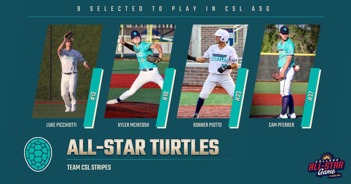 Congrats to our Turtle CSL All-Star selections!

🇺🇸 TEAM STARS🇺🇸 
⭐️<a href="/gmillcashmoney/">Glenn Miller</a> 
⭐️<a href="/amirwright7/">Amir Wright🧸</a> 
⭐️<a href="/dillon_marsh22/">Dillon</a> 
⭐️<a href="/camswanger/">Cam Swanger</a> 
⭐️<a href="/J_Ramsey13/">Jimmy Ramsey</a> 

🇺🇸 TEAM STRIPES🇺🇸
⭐️<a href="/piccluke/">Luke Picchiotti</a> 
⭐️<a href="/mcintosh_kyler/">Kyler McIntosh</a> 
⭐️<a href="/konnerpiotto/">Konner Piotto</a> 
⭐️<a href="/cameronpferrer_/">Cameron Pferrer</a>