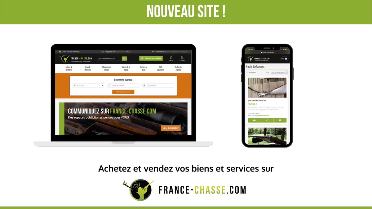 France_chasse's tweet image. FRANCE-CHASSE.COM fait peau neuve !
Nous sommes heureux de vous présenter notre toute nouvelle plateforme : pensée spécialement par des chasseurs, pour des chasseurs ! 🍃