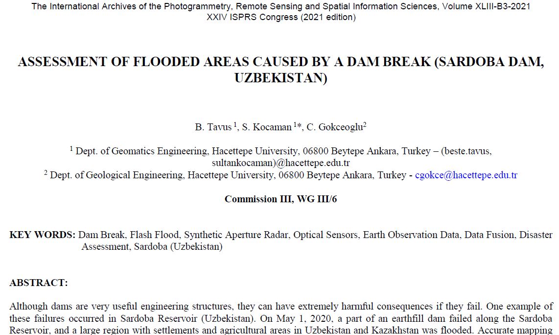 Our work on the determination of #flooded areas from #sar #optical data after a dam break is now published at @isprs #VirtualCongress @CGokceoglu @TavusBeste …gramm-remote-sens-spatial-inf-sci.net/XLIII-B3-2021/…