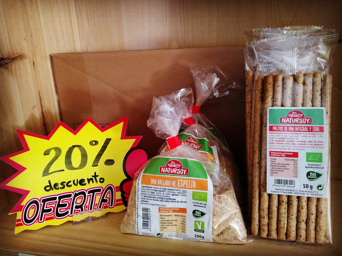 LaLechugaECO's tweet photo. Esta semana tendremos 20% de descuento en pan rallado de espelta y palitos Integrales con chía.
Hasta fin de stock. https://t.co/TdQEAVnjjj