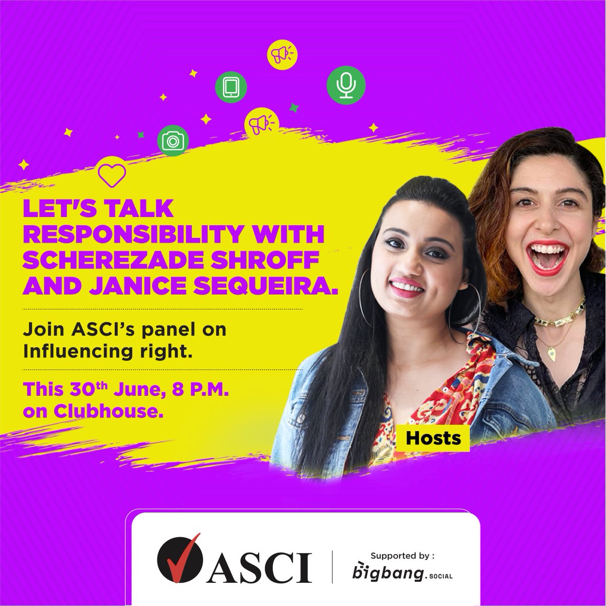ascionline's tweet image. Join Sherry &amp;amp; Janice as they host ASCI&apos;s discussion on responsible influencer advertising, today at 8 P.M. on the Clubhouse app.

clubhouse.com/join/creators-…

#ASCI #ASCIGuidelines #BeingResponsible #BigBangSocial #SherryShroff #InfluencerAdvertising #ClubHouse #InfluencerMarketing