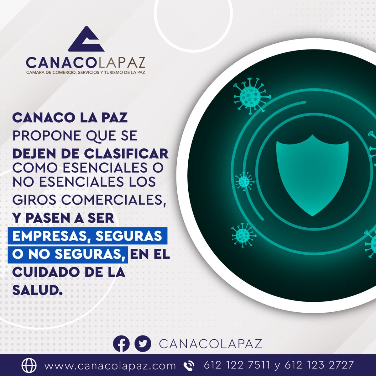 En CANACO La Paz, sabemos la importancia de garantizar la salud de la ciudadanía así como salvaguardar la economía en general. Trabajando en coordinación empresariado, sociedad y gobierno, podremos salir adelante de esta contingencia.  #SiTeCuidasTuNosCuidamosTodos 
#CANACOLAPAZ