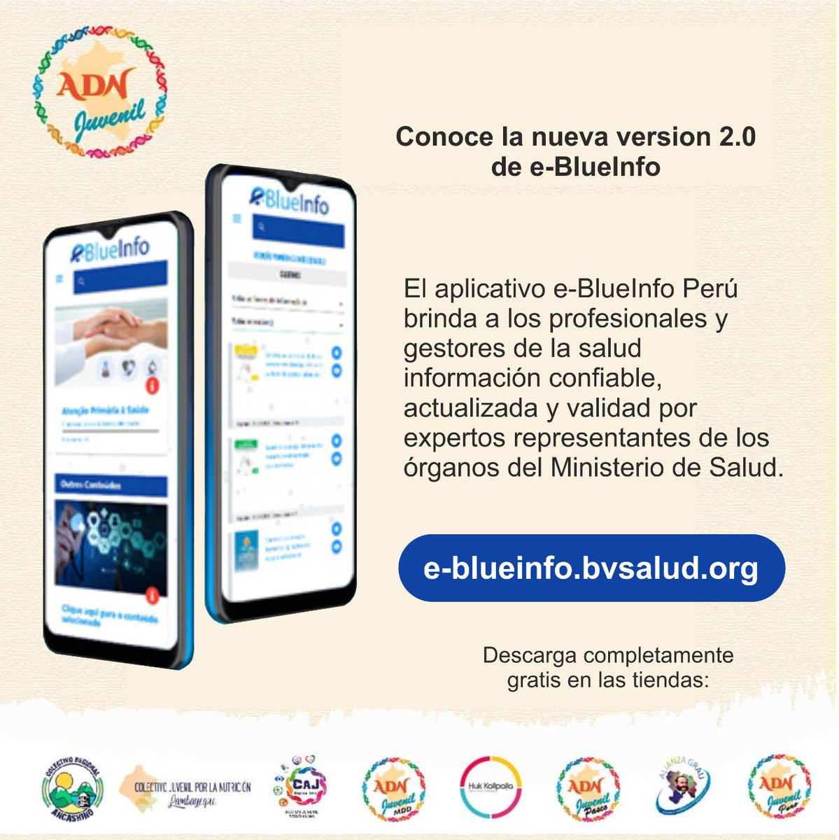 adnjuvenilperu's tweet photo. 👉Desde ADN Juvenil compartimos un importante aplicativo para los profesionales y gestores de salud | La nueva versión del App #eBlueInfo brinda acceso gratuito a contenidos de Atención Primaria de Salud y de la COVID-19.
📲 Descárgala gratis: https://t.co/ISXQ9Y77lM https://t.co/h7tmltu2qW