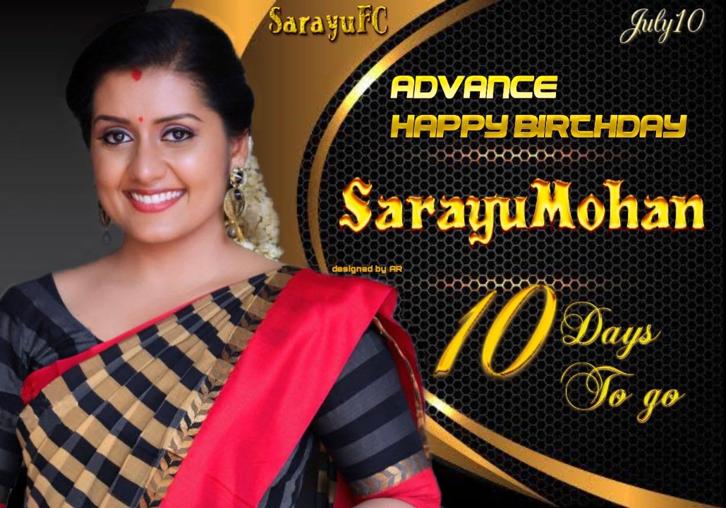 SarayuFansClub's tweet photo. 10 days to go #AdvanceHappyBirthday Sarayu chechi 
#Sarayu #Sarayumohan #SarayuMohan #SarayuFansClub #SarayuFans https://t.co/yIujFSiDL9