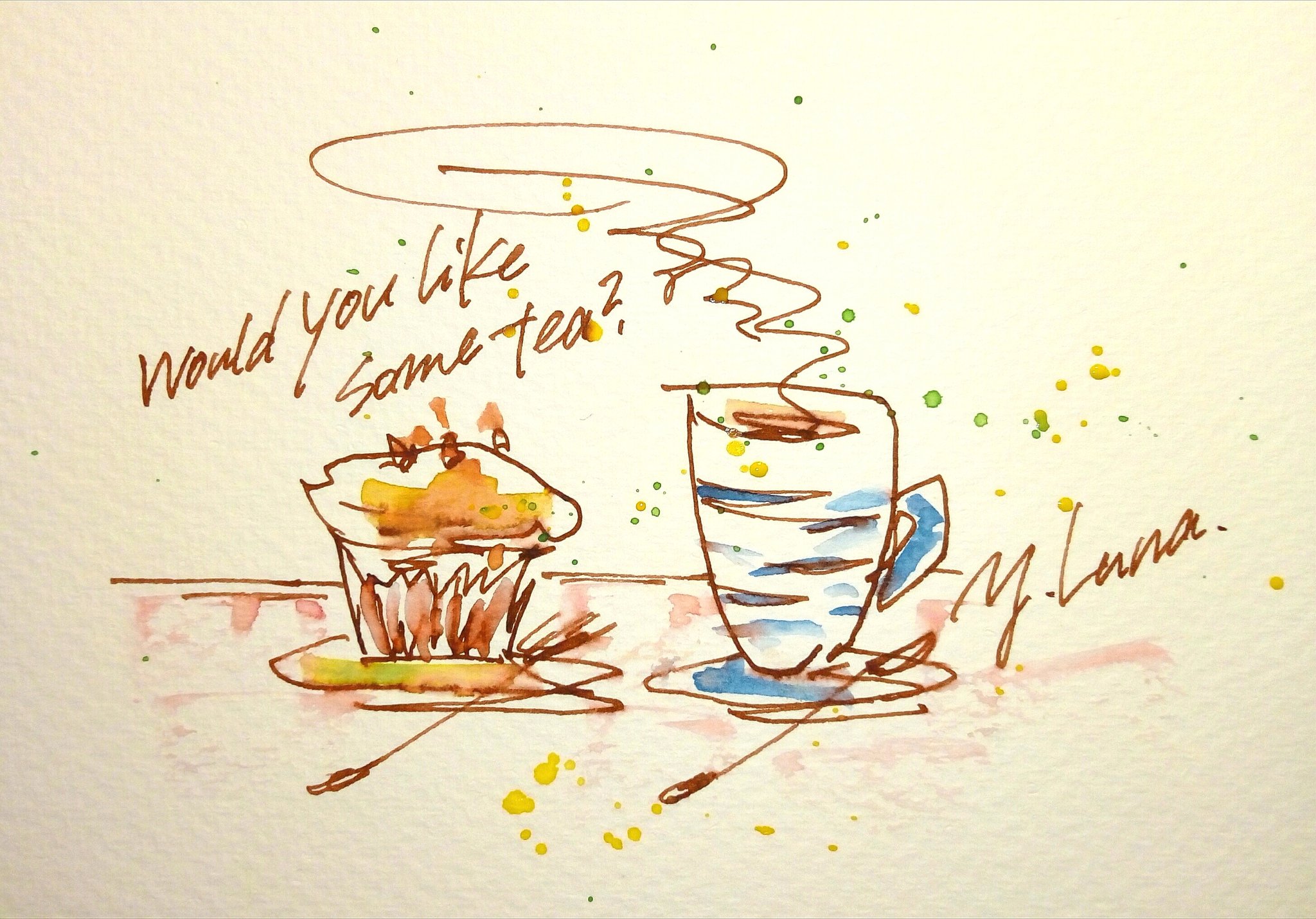 Yaegashi Luna イラスト 手描き アナログイラスト カラーインク ペン画 コーヒー ティータイム クロワッサン マフィン ドーナツ 英語 Illustration Watercolor Coffee Coffeetime Coffe Tea T Co 5ft9xru2sv Twitter