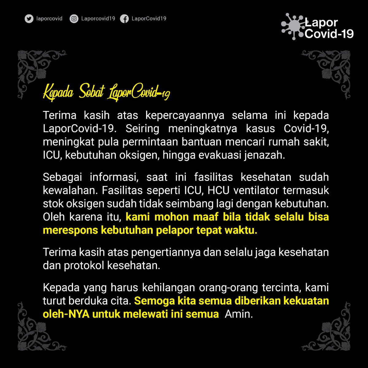 Dear teman-teman #LaporCovid19, kami mohon maaf.