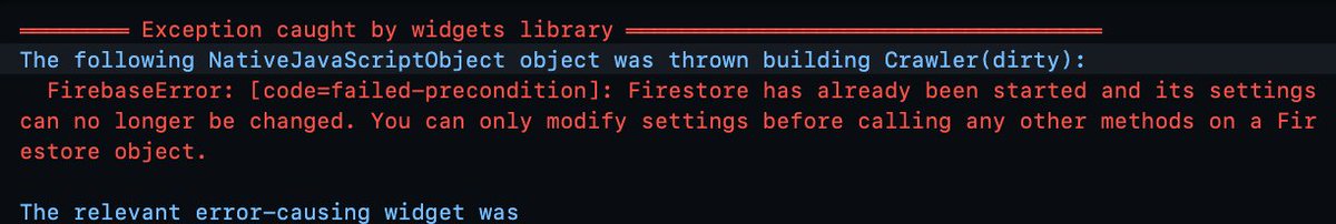 thisistakanori's tweet image. Flutter for webでfirestoreのemulator使おうと思ったらhotreloadで
「もうインスタンスあるから再設定できない!!」ってエラーの解消方法がわからないです誰か助けてください...
初回実行ではエラーでないです
#Flutter #FlutterForWeb #firestore