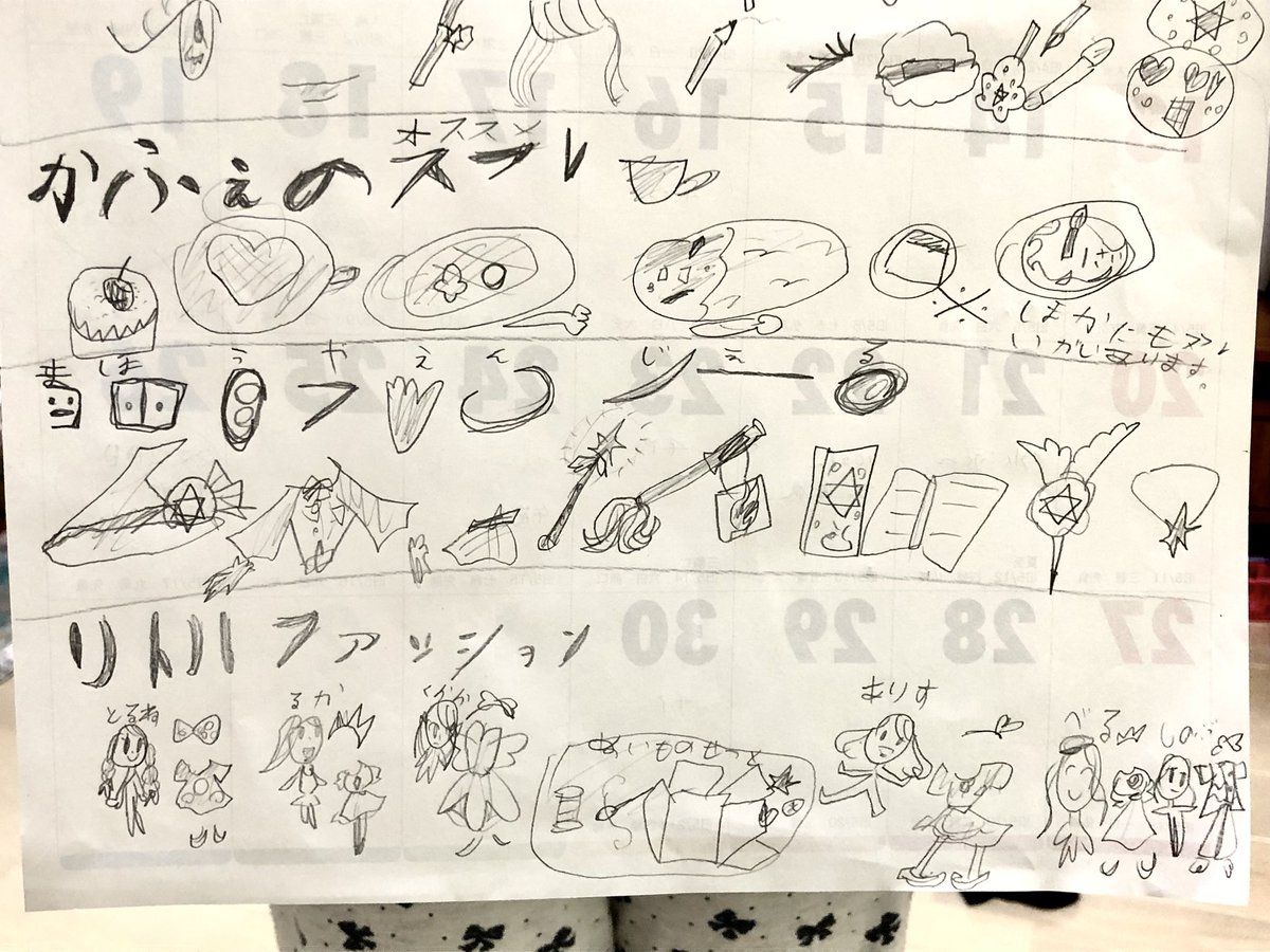 風邪から回復した幼児先輩が大作を描いていたのであげ
架空のお店の商品カタログだそうです
フォントや魔法文字まで作ってて設定が細かい! 