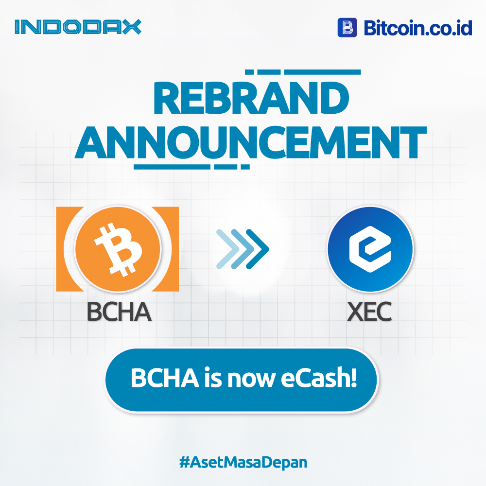 Sebagai salah satu marketplace yang menyediakan market Bitcoin Cash ABC  (BCHA), Indodax akan mendukung perubahan nama Bitcoin Cash ABC menjadi  eCash (XEC). Semua aset BCHA akan diganti menjadi XEC. Informasi  selengkapnya https://t.co/mEi0mPx6ws #