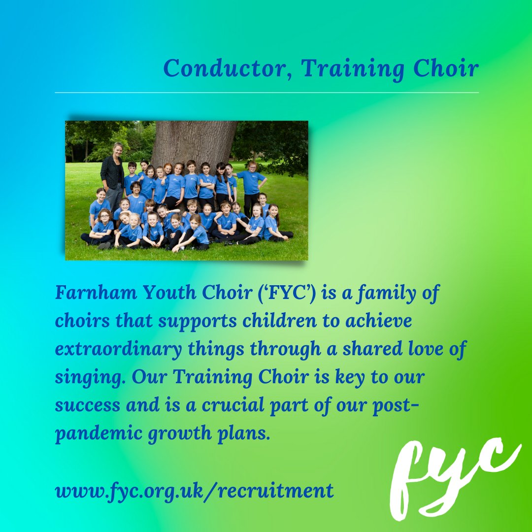 FarnhamYouthChr's tweet photo. We're recruiting a conductor for our Training Choir. FYC is a friendly, inclusive family of choirs, well supported by an active board of trustees and our inspirational director, @pmpbarrett We have big plans for our Training Choir!
#musicjobs #artsjobs https://t.co/H2trW3DNqW https://t.co/3f2kSVHqkw
