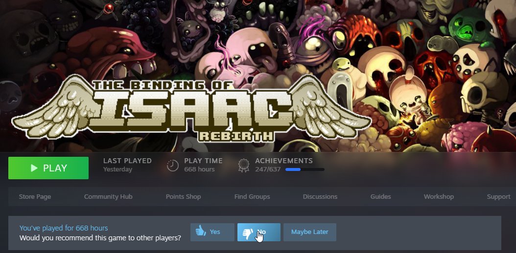 Almost scarified my studies by playing this game and still so many achievements to go 🙈 
On top of this, the time for the "original" Binding of Isaac and the Switch version. Guys...hands away and #dontplayit 😅

Better watch me playing it 😉
twitch.tv/corporaldeep