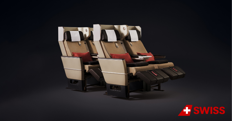 FlySWISS's tweet photo. Our new Premium Economy seat comes with a significant advantage: the possibility of reclining further back without disturbing guests located directly behind. It is also equipped with a foldout leg rest for more comfort. Check out more features of the seat: https://t.co/C2mWy8ZL4X https://t.co/qjC4KCnc9w